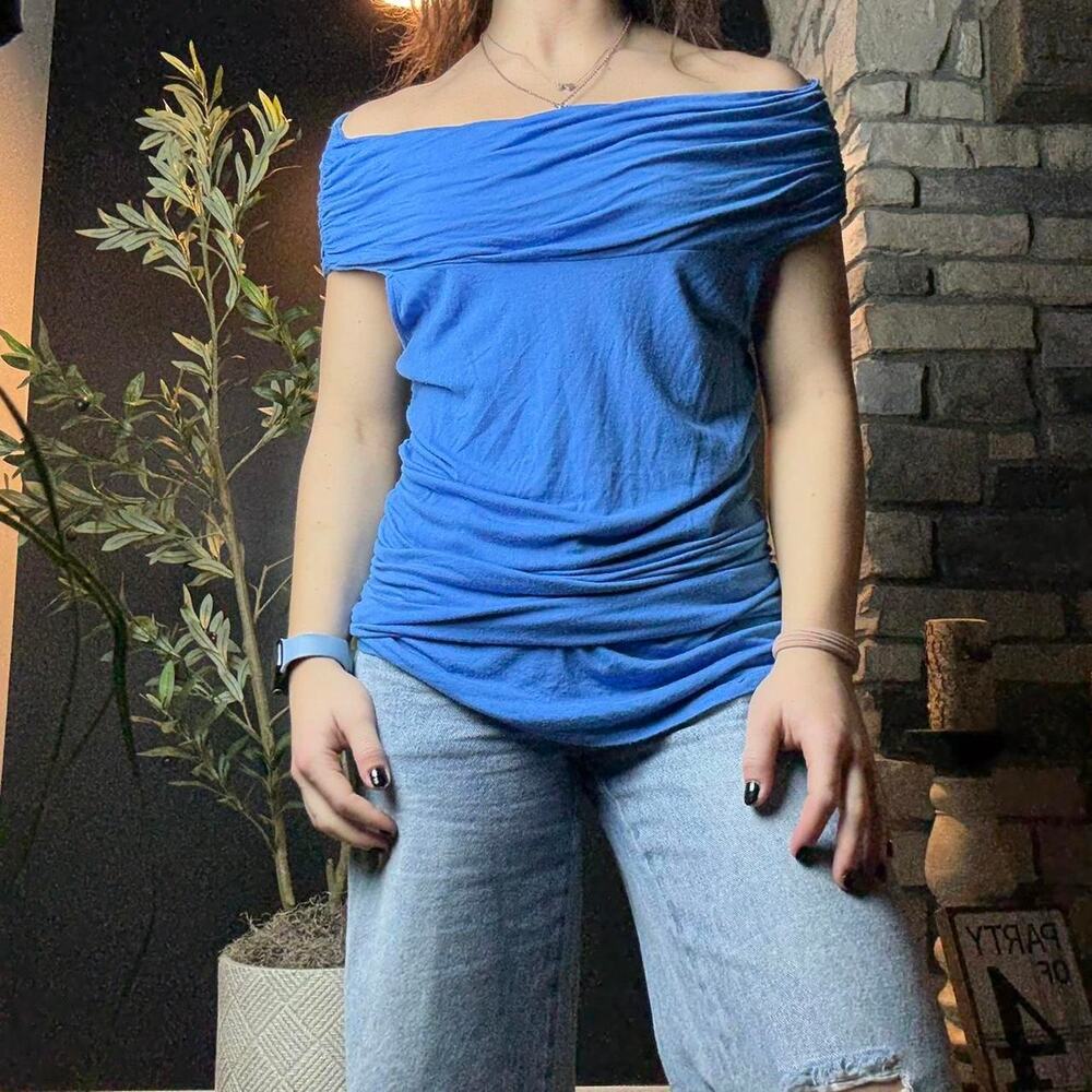 Tahari blue off the shoulder